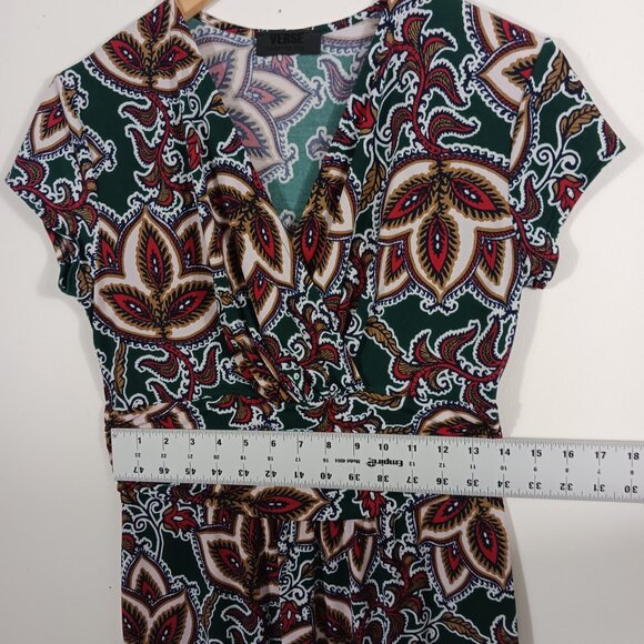Verse, Size Medium, Print Knit Short Sleeve Dress, Stretch, V Neck, Go Anywhere - Picture 12 of 16